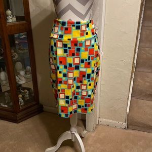NWT Medium Lularoe Cassie pencil skirt-mint bkgrd  orange, yellow, black squares